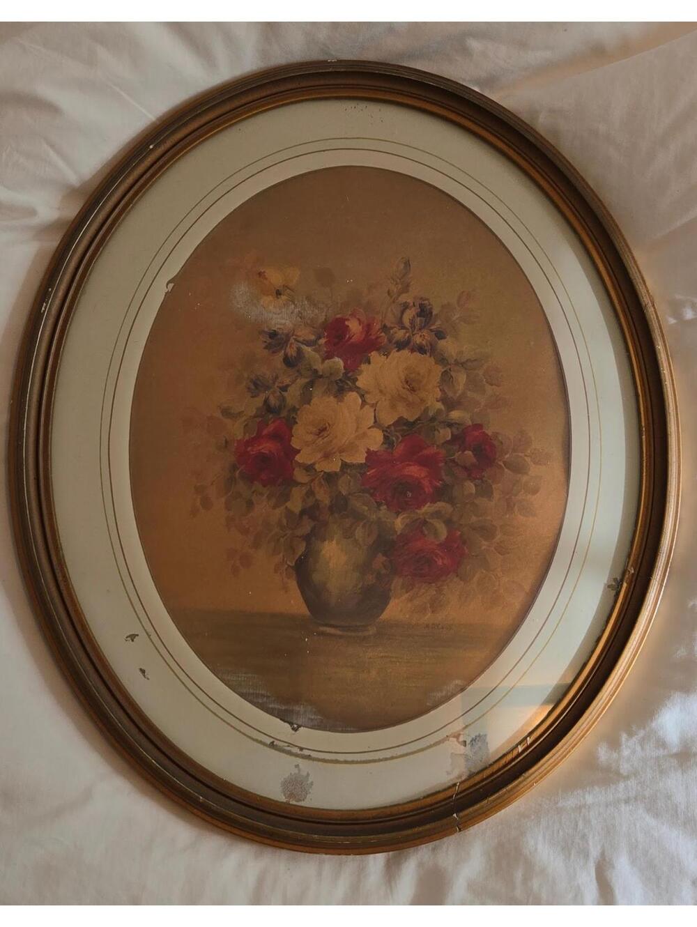 AVAILABLE UNTIL SEPT 30 - Vintage Oval Framed Floral Wall Art